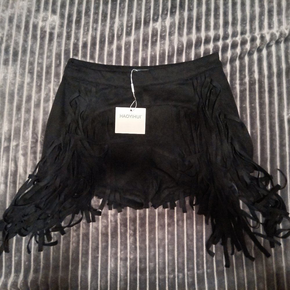 Black Suede Fringe Shorts